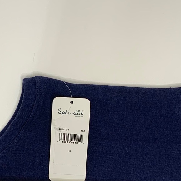 Splendid Active Navy Blue Striped Sleeveless Popover Sweatshirt Crewneck Tank - Picture 8 of 10